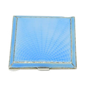 Sterling Silver & Blue Guilloche Enamel Mirror Compact Antique 1946 Chester Deco