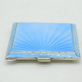 Sterling Silver & Blue Guilloche Enamel Mirror Compact Antique 1946 Chester Deco