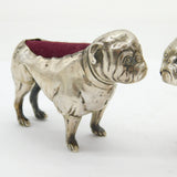 Edwardian Pair of Sterling Silver Bulldog Novelty Pin Cushions Antique 1906 Birmingham