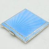 Sterling Silver & Blue Guilloche Enamel Mirror Compact Antique 1946 Chester Deco