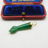 18ct Gold & Carved Jade Hardstone Figa Hand Pendant Antique c1940 Deco