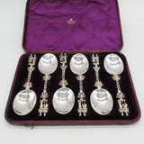 Boxed Victorian Set of Six Sterling Silver Table Spoons Antique 1881 London