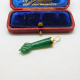 18ct Gold & Carved Jade Hardstone Figa Hand Pendant Antique c1940 Deco