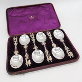 Boxed Victorian Set of Six Sterling Silver Table Spoons Antique 1881 London