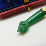 18ct Gold & Carved Jade Hardstone Figa Hand Pendant Antique c1940 Deco