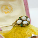 9ct Yellow Gold, Cabochon Opal & Emerald Statement Ring 1993 Birmingham