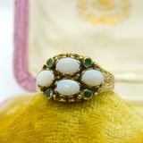 9ct Yellow Gold, Cabochon Opal & Emerald Statement Ring 1993 Birmingham
