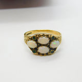 9ct Yellow Gold, Cabochon Opal & Emerald Statement Ring 1993 Birmingham