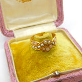 Victorian 18ct Yellow Gold, Seed Pearl & Coral Bead Crossover Ring c1860 Antique
