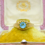 9ct Yellow Gold & Aquamarine Set Solitaire Ring 1960 Birmingham Vintage