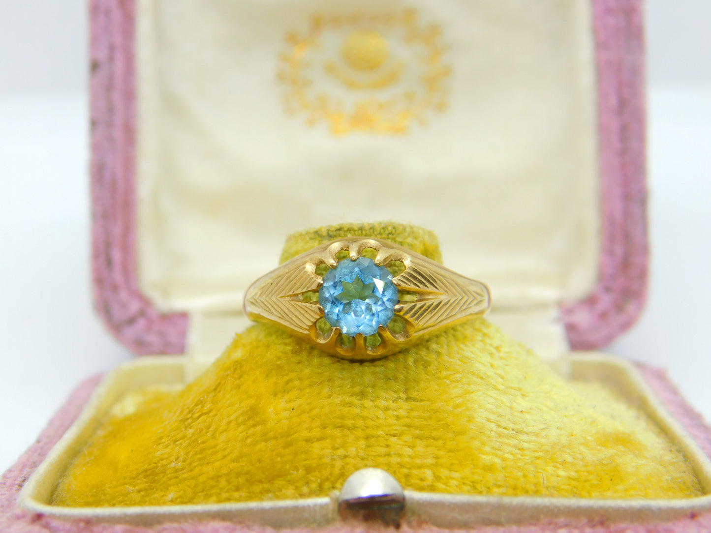 9ct Yellow Gold & Aquamarine Set Solitaire Ring 1960 Birmingham Vintage