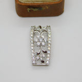 14ct White Gold & CZ Set Floral Sparkling Drop Pendant Vintage c1990