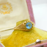 9ct Yellow Gold & Aquamarine Set Solitaire Ring 1960 Birmingham Vintage