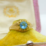 9ct Yellow Gold & Aquamarine Set Solitaire Ring 1960 Birmingham Vintage