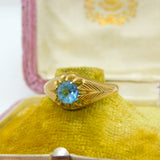 9ct Yellow Gold & Aquamarine Set Solitaire Ring 1960 Birmingham Vintage