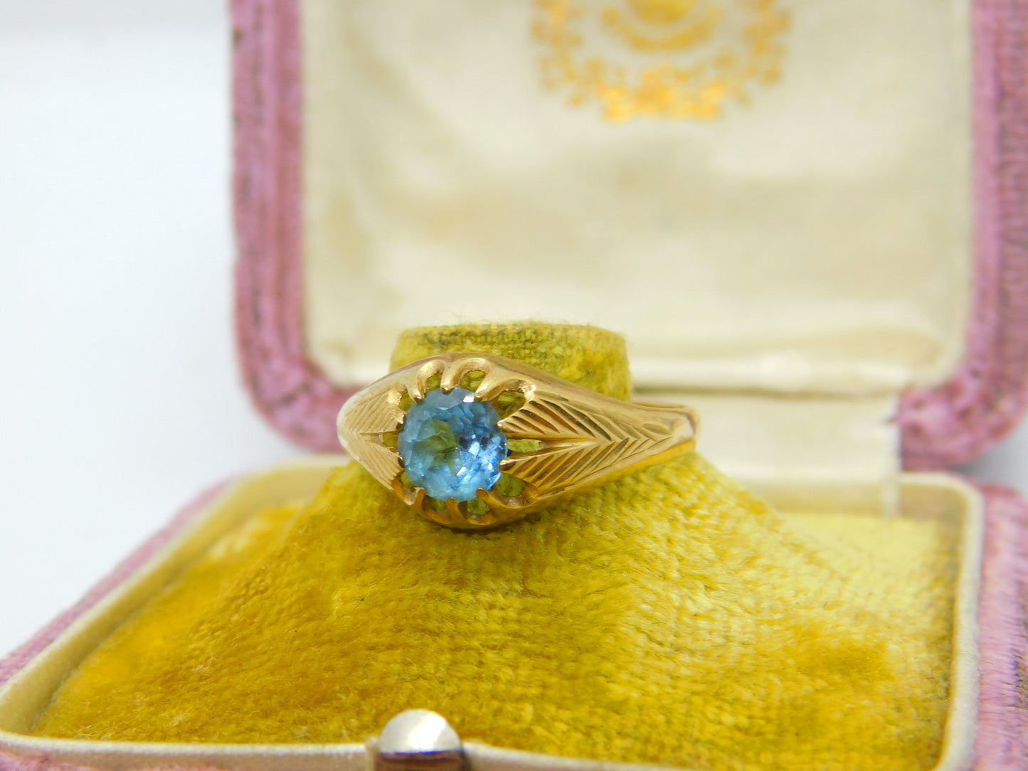 9ct Yellow Gold & Aquamarine Set Solitaire Ring 1960 Birmingham Vintage