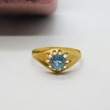 9ct Yellow Gold & Aquamarine Set Solitaire Ring 1960 Birmingham Vintage