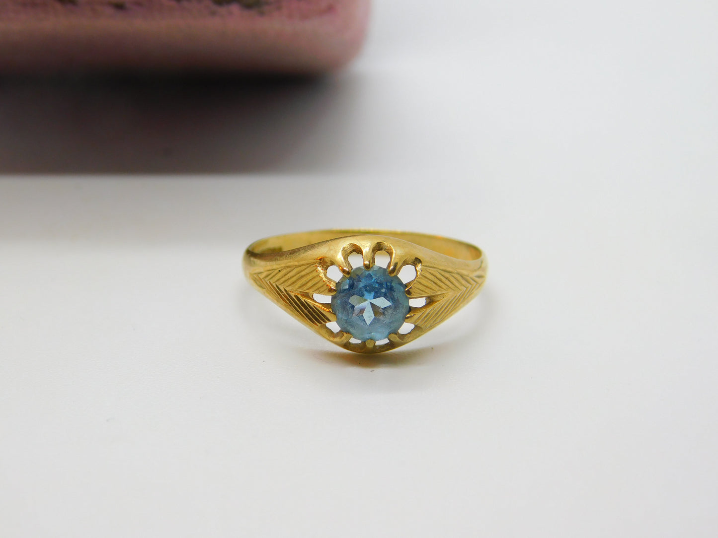 9ct Yellow Gold & Aquamarine Set Solitaire Ring 1960 Birmingham Vintage