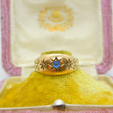 Edwardian 9ct Yellow Gold, Sapphire & Diamond Boat Ring 1910 Birmingham Antique