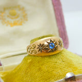 Edwardian 9ct Yellow Gold, Sapphire & Diamond Boat Ring 1910 Birmingham Antique
