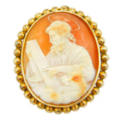 Victorian 9ct Gold Mounted Jesus & the Lamb Cameo Brooch Antique c1850