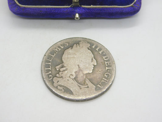 King William III Sterling Silver Crown Coin Antique c1696 Fair Condition