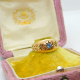 Edwardian 9ct Yellow Gold, Sapphire & Diamond Boat Ring 1910 Birmingham Antique