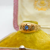 Edwardian 9ct Yellow Gold, Sapphire & Diamond Boat Ring 1910 Birmingham Antique