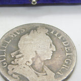 King William III Sterling Silver Crown Coin Antique c1696 Fair Condition