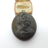 Large Victorian Carved Vulcanite Cameo Mourning Locket Antique c1860