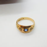Edwardian 9ct Yellow Gold, Sapphire & Diamond Boat Ring 1910 Birmingham Antique