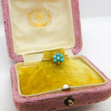 Victorian 9ct Gold, Seed Pearl & Turquoise Floral Cluster Ring c1890 Antique