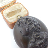 Large Victorian Carved Vulcanite Cameo Mourning Locket Antique c1860