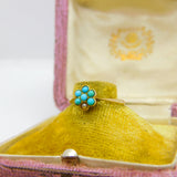 Victorian 9ct Gold, Seed Pearl & Turquoise Floral Cluster Ring c1890 Antique