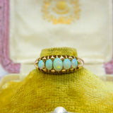 Victorian 9ct Gold & Cabochon Five-Stone Fire Opal Boat Ring c1890 Antique