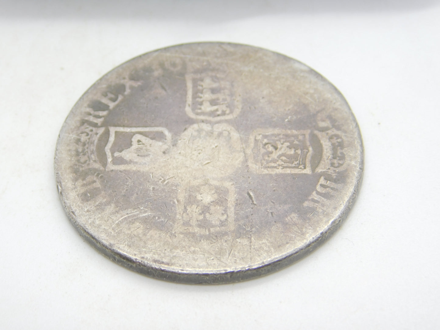 King William III Sterling Silver Crown Coin Antique c1696 Fair Condition