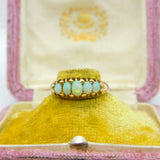 Victorian 9ct Gold & Cabochon Five-Stone Fire Opal Boat Ring c1890 Antique