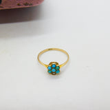 Victorian 9ct Gold, Seed Pearl & Turquoise Floral Cluster Ring c1890 Antique