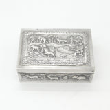 Victorian Indian Large Sterling Silver Box with Hunting Scenes Antique c1880