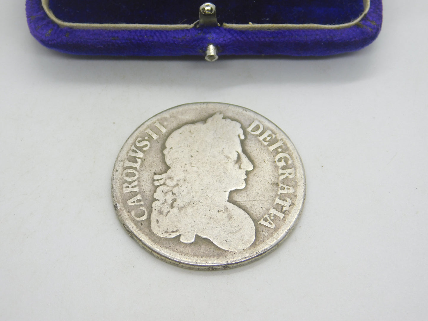 King Charles II Sterling Silver Crown Coin Antique 1677 Fair Condition