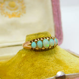 Victorian 9ct Gold & Cabochon Five-Stone Fire Opal Boat Ring c1890 Antique
