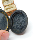 Large Victorian Carved Vulcanite Cameo Mourning Locket Antique c1860