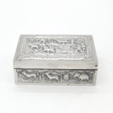 Victorian Indian Large Sterling Silver Box with Hunting Scenes Antique c1880