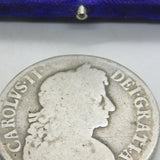 King Charles II Sterling Silver Crown Coin Antique 1677 Fair Condition