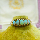 Victorian 9ct Gold & Cabochon Five-Stone Fire Opal Boat Ring c1890 Antique