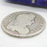 King Charles II Sterling Silver Crown Coin Antique 1677 Fair Condition