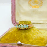 Victorian 9ct Gold & Cabochon Five-Stone Fire Opal Boat Ring c1890 Antique