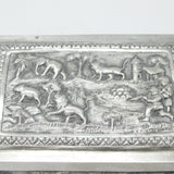 Victorian Indian Large Sterling Silver Box with Hunting Scenes Antique c1880