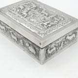 Victorian Indian Large Sterling Silver Box with Hunting Scenes Antique c1880