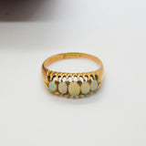 Victorian 9ct Gold & Cabochon Five-Stone Fire Opal Boat Ring c1890 Antique